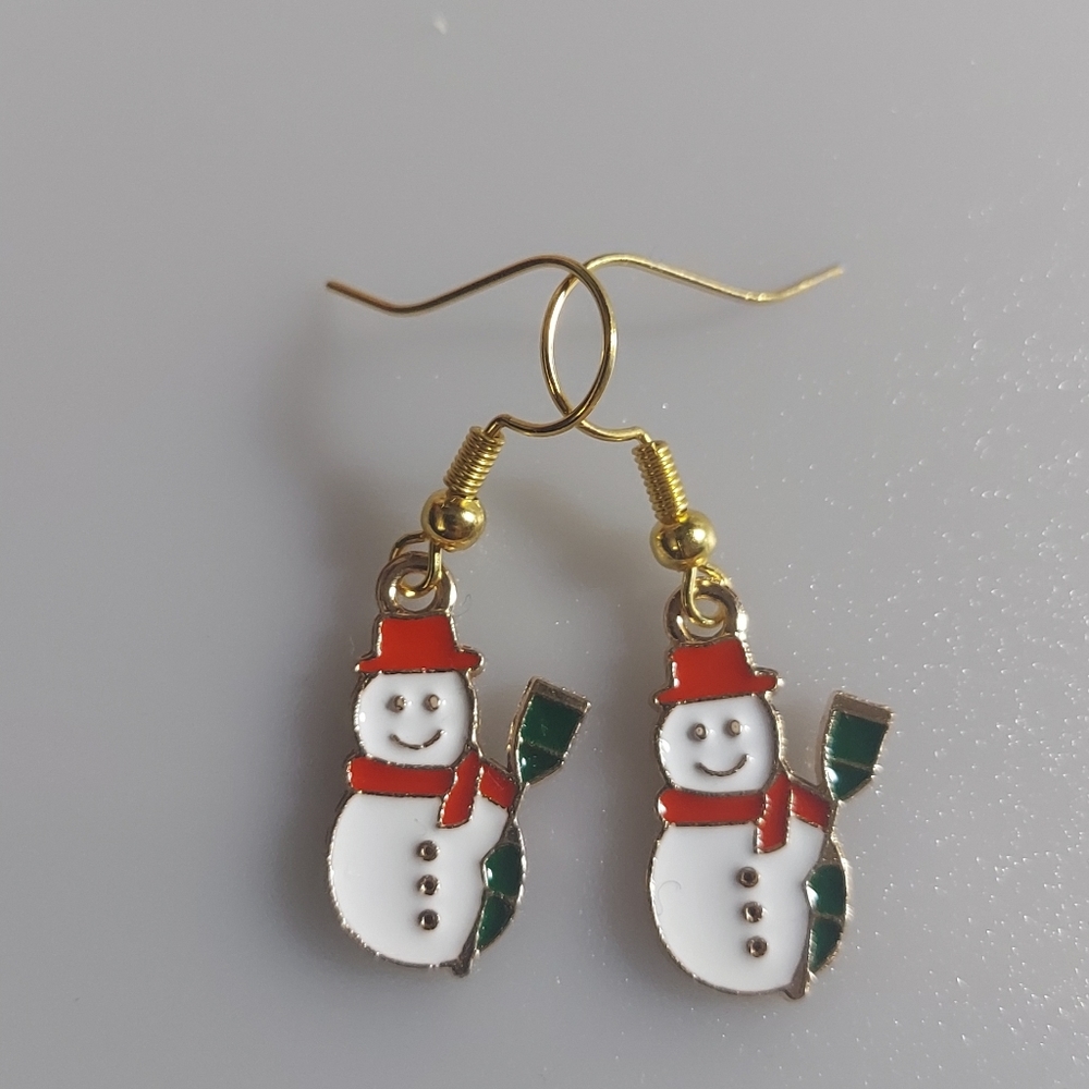 Snowman with Broom Earrings